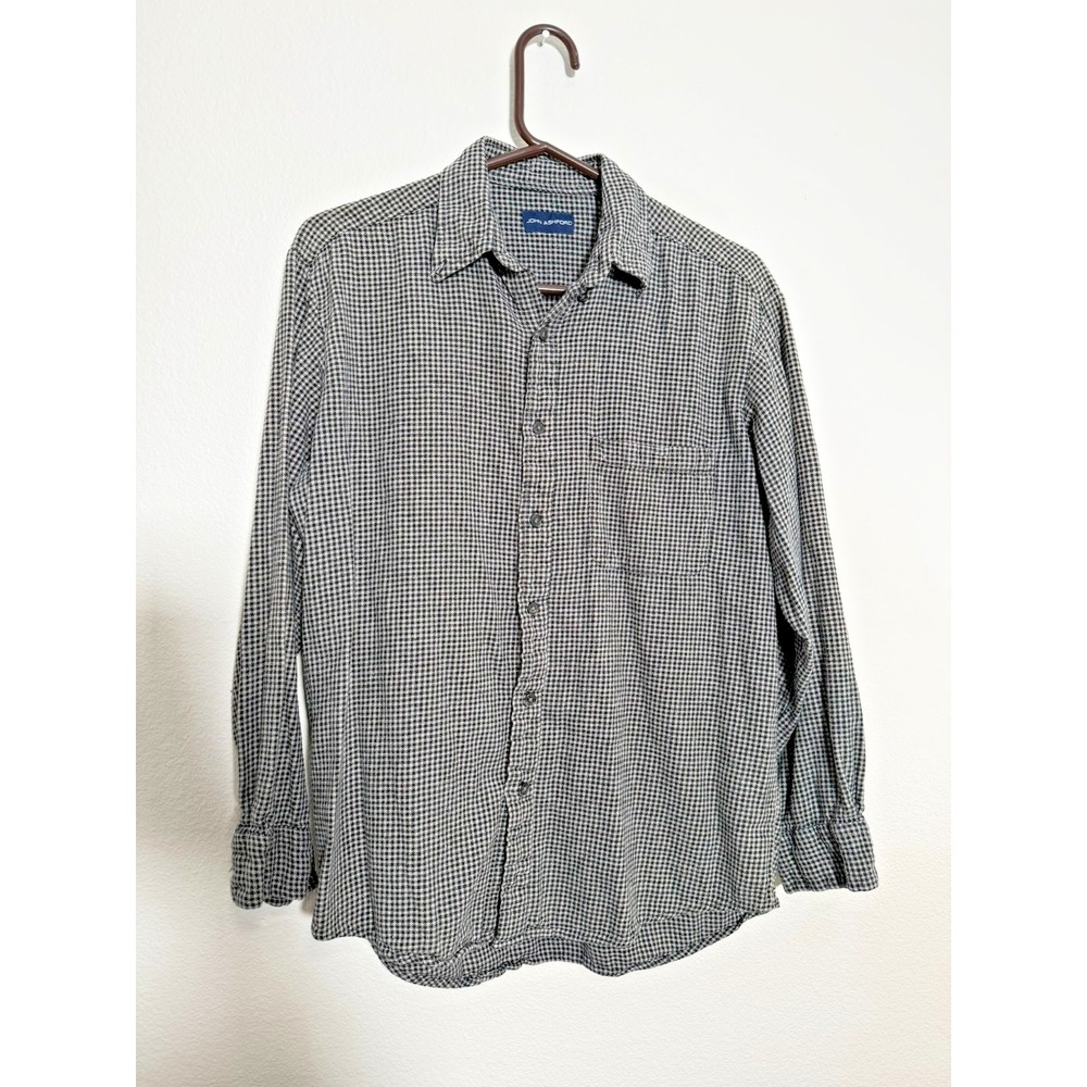 John Ashford men's Medium Houndstooth Button Down Shirt Black White